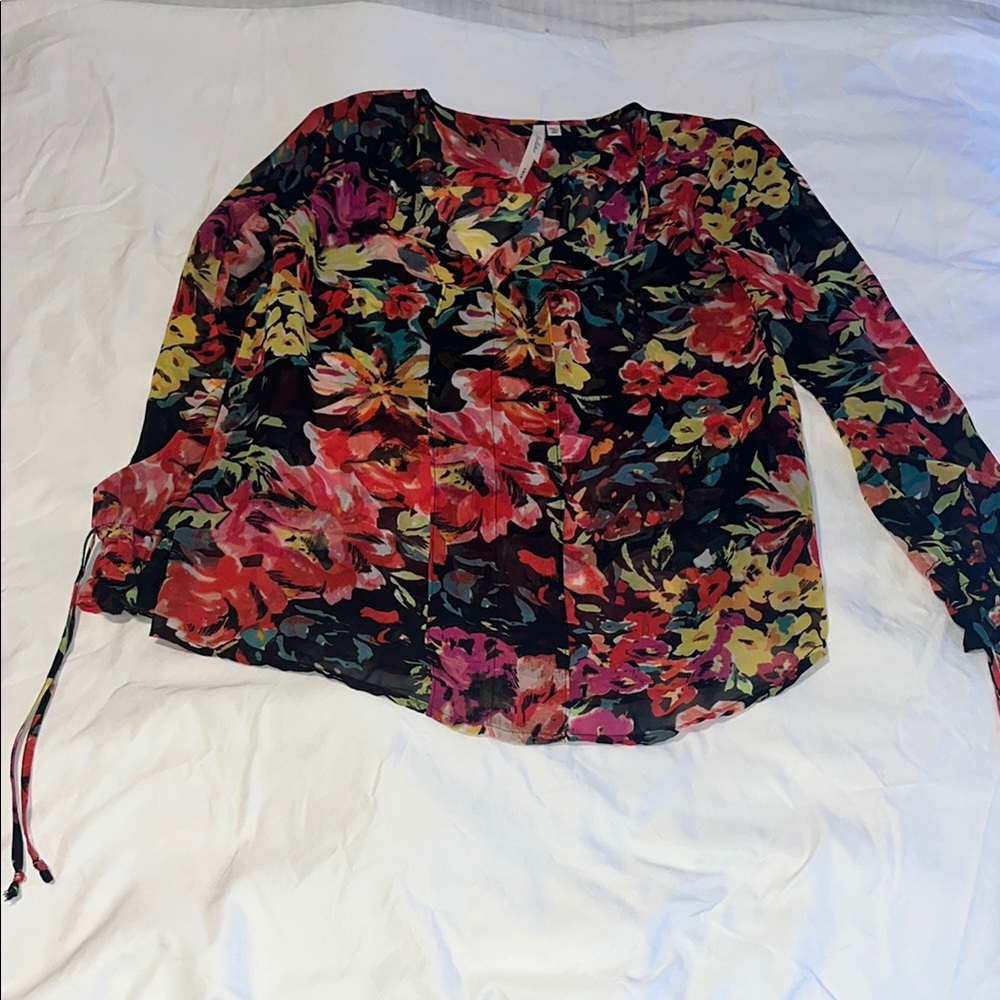 Bellatrix Pink and Red Graphic Tie Front Blouse